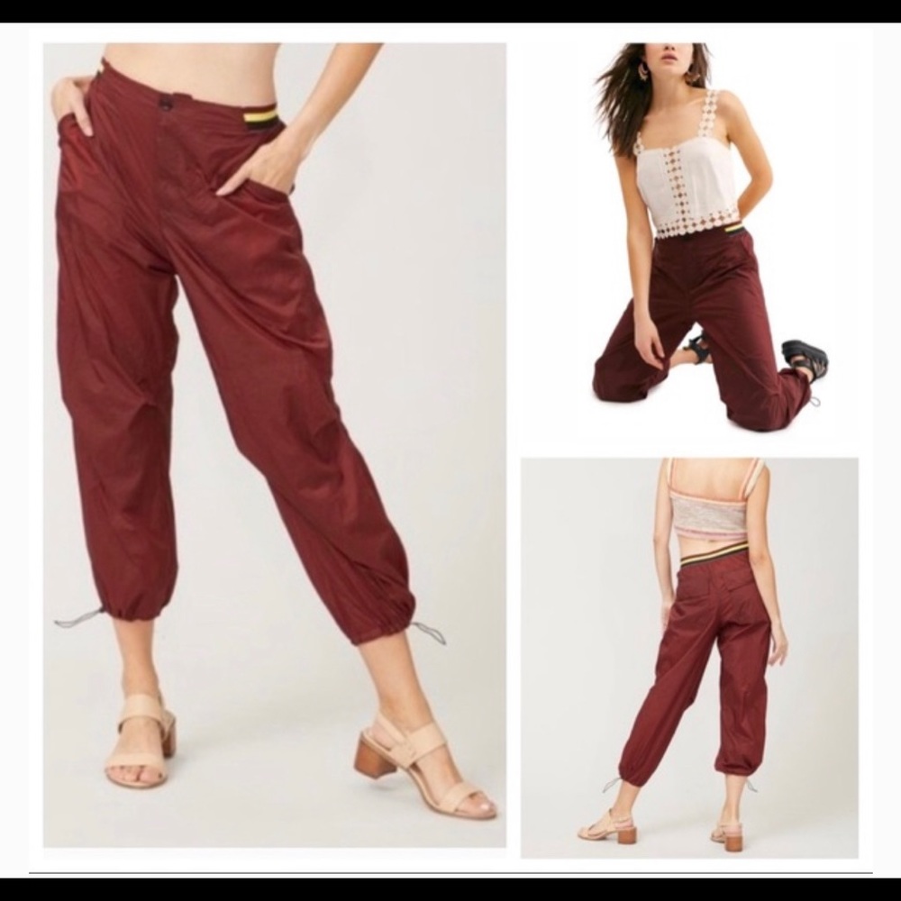 Free People Burgundy Nylon Pants